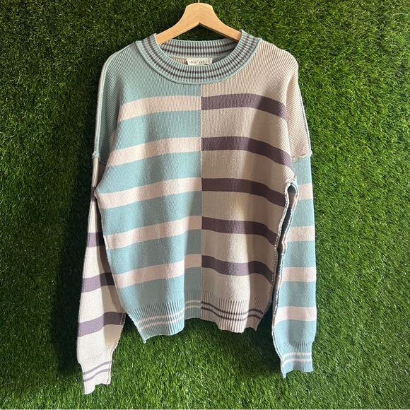 New In Sweaters - New In Striped Oversized Pullover Sweater Sage Buckle